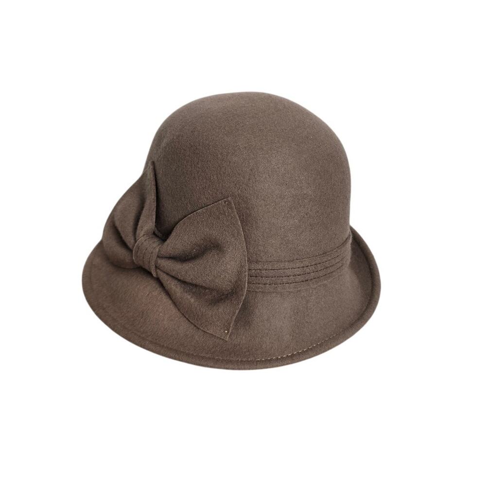 Collection Eighteen Brown 100% Wool Cloche Hat Bow O/S - NWT